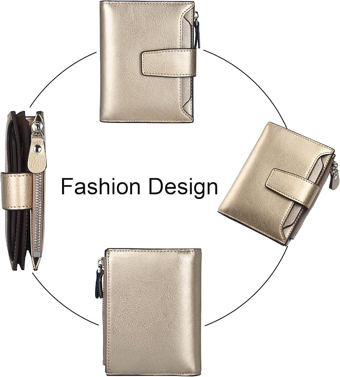 Small Compact Women Wallet RFID Blocking Genuine Leather Bifold Purse with ID Windows - Image 3