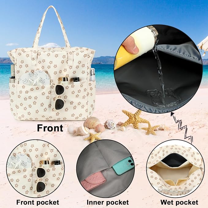Bluboon Beach Bags for Women, Large Waterproof Tote Bag With Wet Compartment for Pool Weekender Travel Gym - Image 6