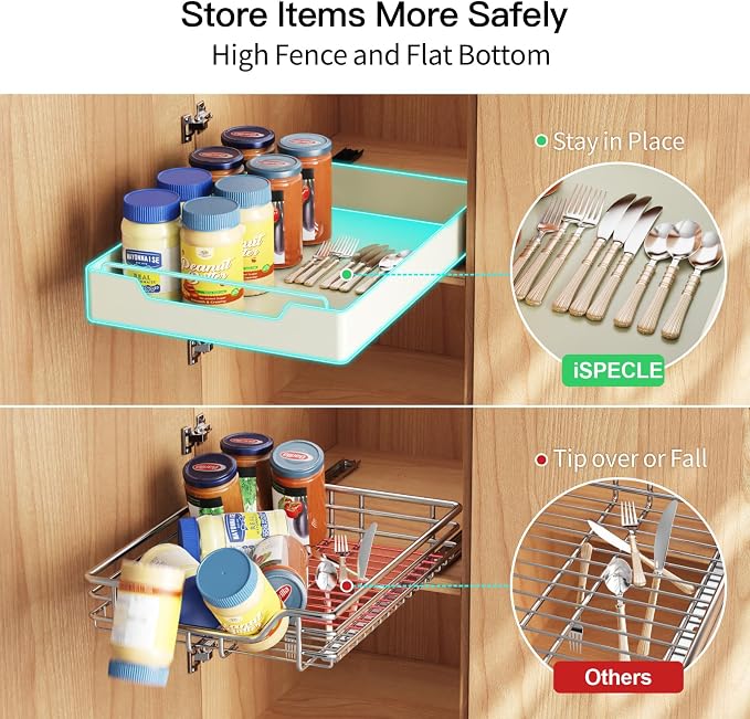 Cabinet Drawer Slide Out - Peel and Stick Pull Out Drawer for 13" Wide Cabinet and Above, No Screw Adhesive Cabinet Drawer Easily Slide to Get Item Without Digging, Avoid Item Fall Out, Black - Image 7