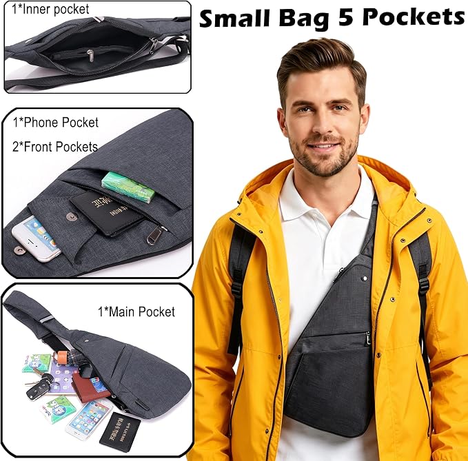 Slim Anti Theft Sling Bag Small Travel Pack Pickpocket Proof Crossbody Bag | Anti Theft One Shoulder Bag Flat Anti Pickpocket Bag Travel Pouch Passport Bag Secure Purses for Men Women lightweight - Image 3
