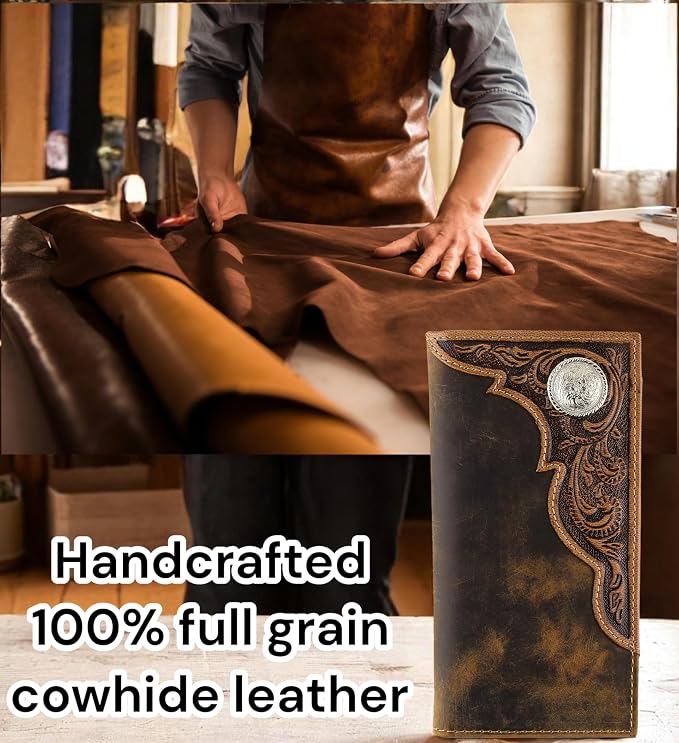 F&L CLASSIC Men's RFID Vintage Look Genuine Leather Long Bifold Wallet Checkbook Wallets,brown,240-82 - Image 5