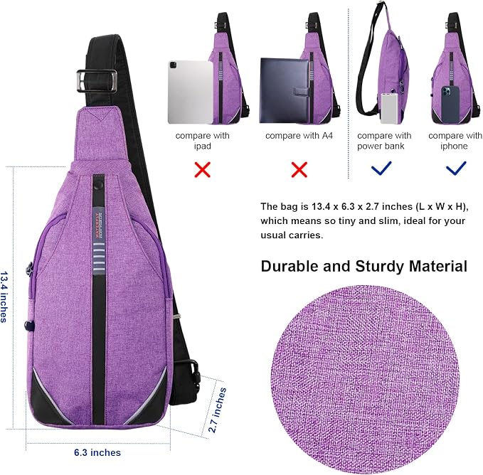 WATERFLY Tiny Crossbody Sling Backpack Anti Theft Backpack for Traveling Chest Shoulder Bag (Purple) - Image 5