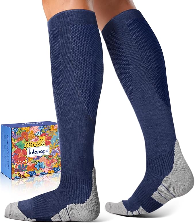 Comfortable Cotton Compression Socks | 20-30mmHg Ankle Arch Support Socks, Breathable Extra Cushion for Flying Travel Nurse, Graduated Support for Women Men by Lalapapa