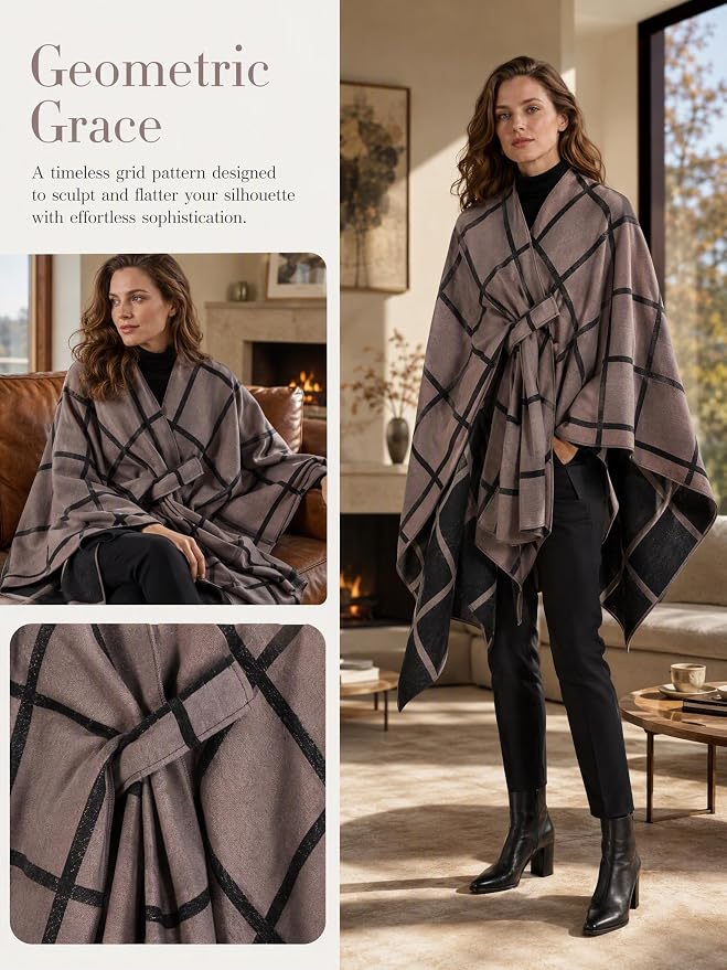 Shawl Wraps for Women Reversible Open Front Ruana Poncho Soft Cozy Cardigan for Fall and Winter - Image 8