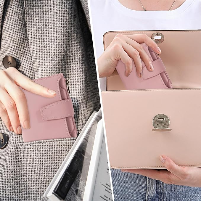 Small Wallet Women RFID Blocking Soft Leather Bifold Compact Card Holder Wallet for Women with Zipper Coin Pocket 4 ID Window - Image 8