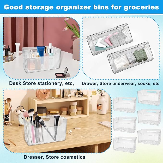 6Pcs Storage Organizer Bins Wall Mounted Organizer Basket Large Size Clear Plastic Makeup Organizer Adhesive Hanging Bin for Bathroom Kitchen Pantry - Image 5