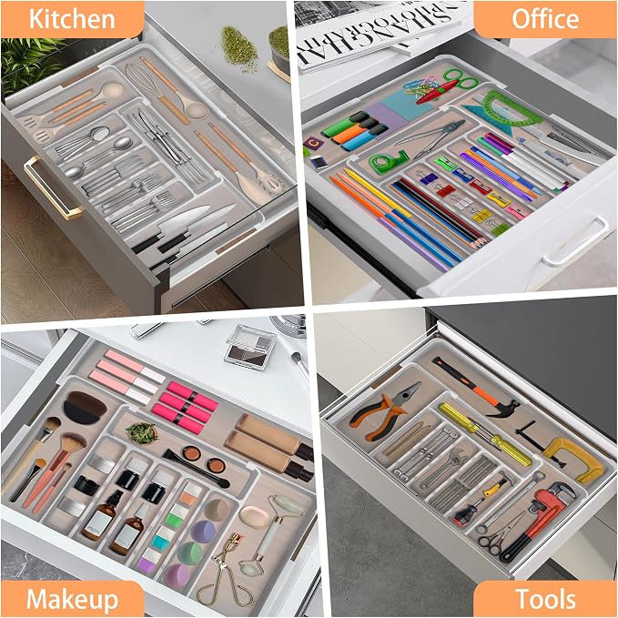 Large Silverware Drawer Organizer Expandable Kitchen Utensil Organizer BPA Free Flatware Cutlery Holder Tray Adjustable Plastic Drawer Divider Storage for Forks Knives 6-9 Slots White - Image 9