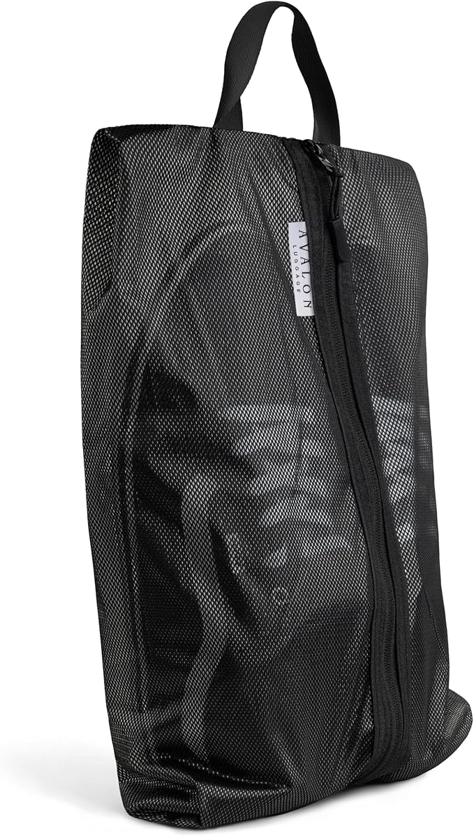 Shoe Bags for Travel - Footwear Organizer for Suitcases, Gym, Work Trips (Black Mesh) by AvalonLuggage