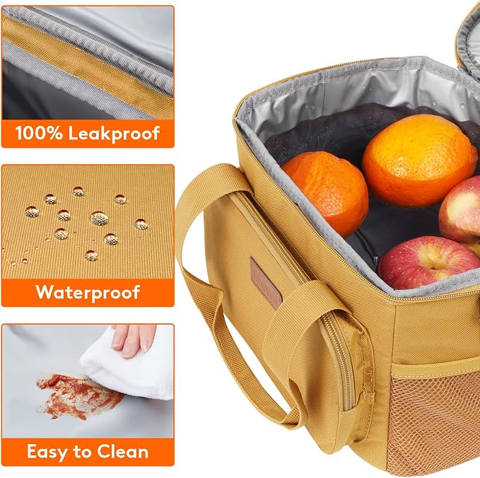 Lifewit Medium Lunch Bag, Insulated Lunch Box, Soft Cooler Cooling Tote for Adult Men Women, Brown 12-Can (9L) - Image 5