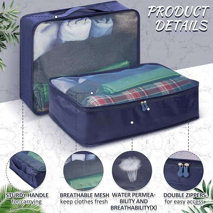 Silkfly 12 Pcs Packing Cubes for Suitcase Travel Luggage Bags Bulk Mesh Organizer Set for Hiking Camping Backpacking Clothes Accessories (Navy Blue,XL, L, M Size) - Image 3