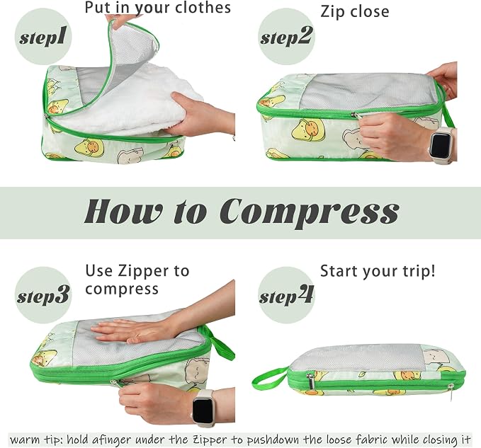 7 Pcs Compression Packing Cubes Travel for Suitcases, Luggage Organizer Washable Storage Bags Set for Backpack Travel- Packaging Cubes for Carry-Ons and Storage - Image 2