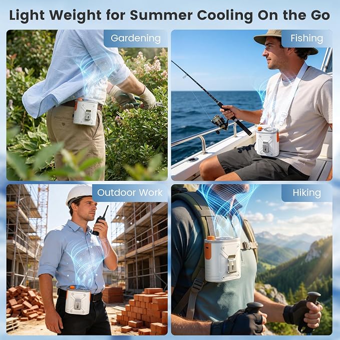 XAP Rechargeable Portable Fan, Infinitely Speed 12000RPM Strong Airflow, Personal Waist Fan Hands-Free Hanging Neck Fan, Wearable Belt Fan for Outdoor, Camping, Hiking, Jobsite - Image 6