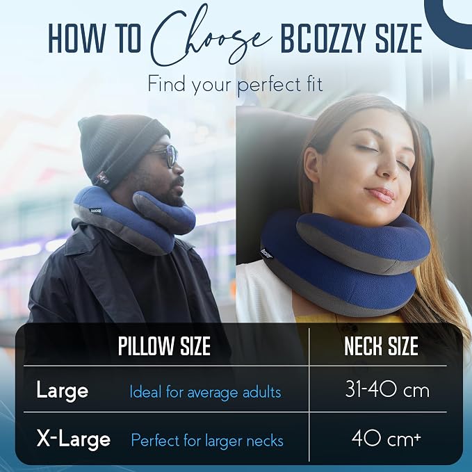 BCOZZY Travel Neck Pillow for Airplane – Patented Double Support for Head, Neck, and Chin. Best for Long Flights, Plane Sleeping, and Car Rides. Adjustable Size. Fully Washable. Carry Bag. Large, Navy - Image 8