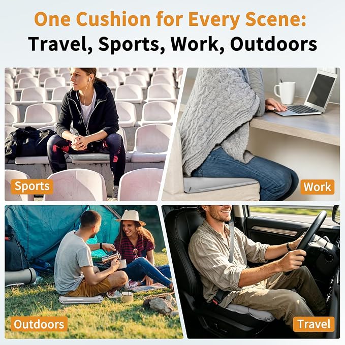 Inflatable Seat Cushion with Adjustable Firmness (Light Gray) | adjustable firmness, lightweight, waterproof, non-slip. For stadium, office, camping, car & long flights - Image 6