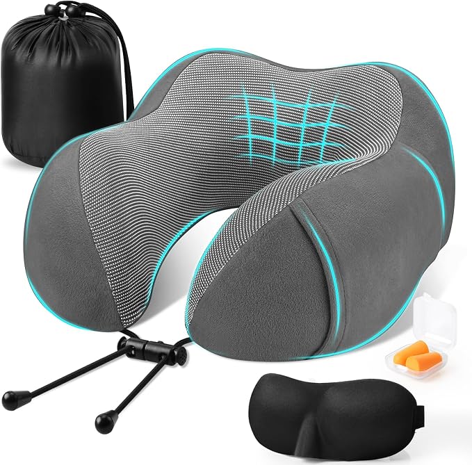 CloudBliss Neck Pillow for Airplanes, Memory Foam Travel Pillow, Dark Grey by CloudBliss