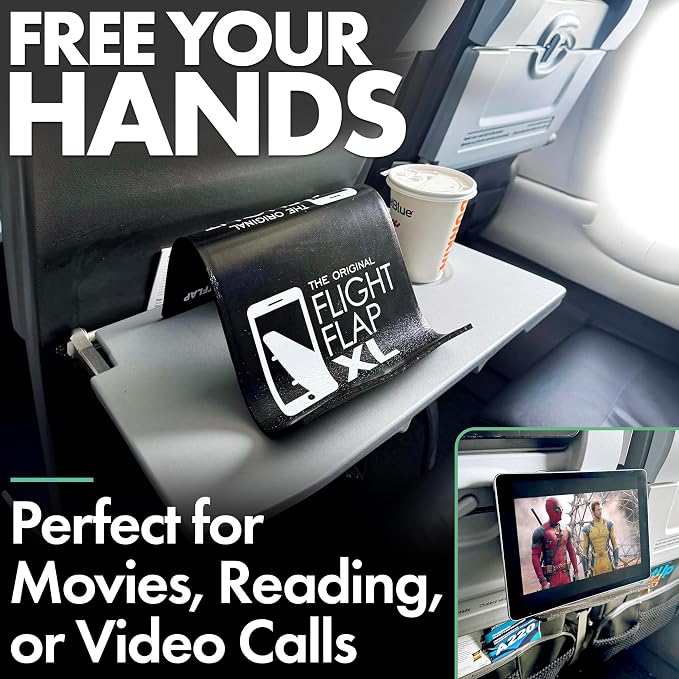 Airplane Phone Holder, Flexible Airplane Tablet Holder Travel | Extra Large 12 in x 7 in, Matte Black, Foldable Design, Fit Ipad, Kindle, Folding Cellphone Stand for Desk, Bed, Treadmill - Image 3