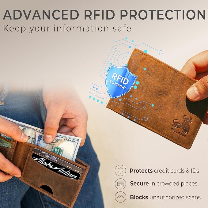 BULL GUARD Expedition Series Bifold Leather Wallet for Men RFID Blocking, Top Grain Cowhide, Flip-Up ID Window, Compact & Durable Everyday Carry Wallet for Travel, Work & Outdoors, Ready to Gift - Image 3