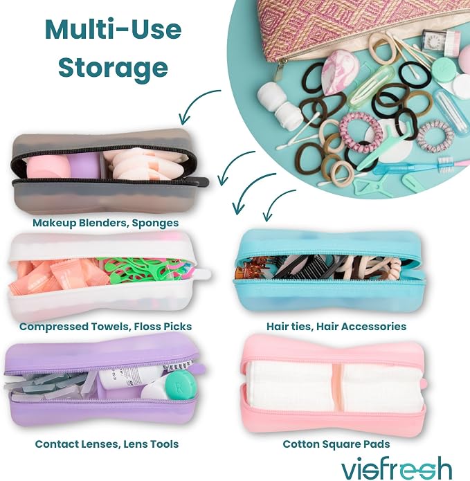 Cotton Pad Swab Travel Case, 2-in-1 Waterproof Organizer, VISFRESH (Purple) - Image 7