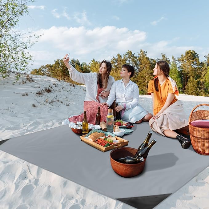 Odoland Sandproof Beach Blanket, Waterproof Portable Mat with Carry Pouch | 71“x63” Quick Drying & Foldable Lightweight Sand Free Beach Mat Tarp for Hiking, Camping, Travel, Grey - Image 7