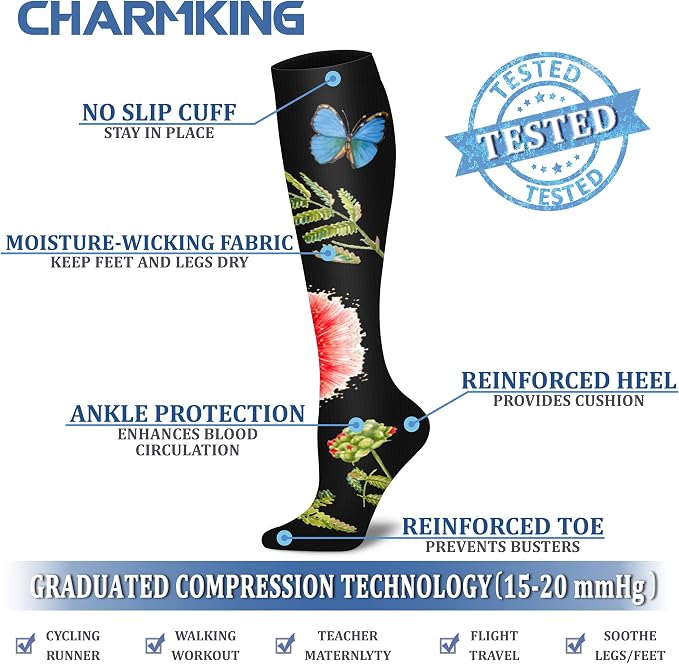 CHARMKING 6 Pairs-Compression Socks for Women & Men Circulation Best Support for Nurses, Running, Athletic,Flight Travel - Image 4