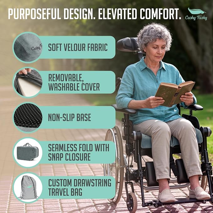 Premium Foldable Wheelchair Cushion - for Relief of Lower Back, Sciatic, Butt and Tailbone Pain - for Home & Office Use, Perfect for Travel or Driving - Gray Coccyx Seat Cushion - Image 9