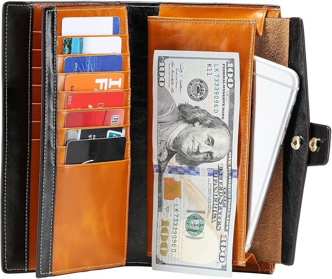 Itslife Womens Wallet Leather RFID Blocking Large Capacity Luxury Wax Genuine Leather Clutch Wallet with Card Holder - Image 6