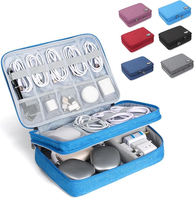 Electronic Organizer Travel Case, Double Layer Cable Organizer Bag | Double-layer design with adjustable dividers, mesh pockets and elastic loops for chargers, cables, power banks and gadgets by Unknown