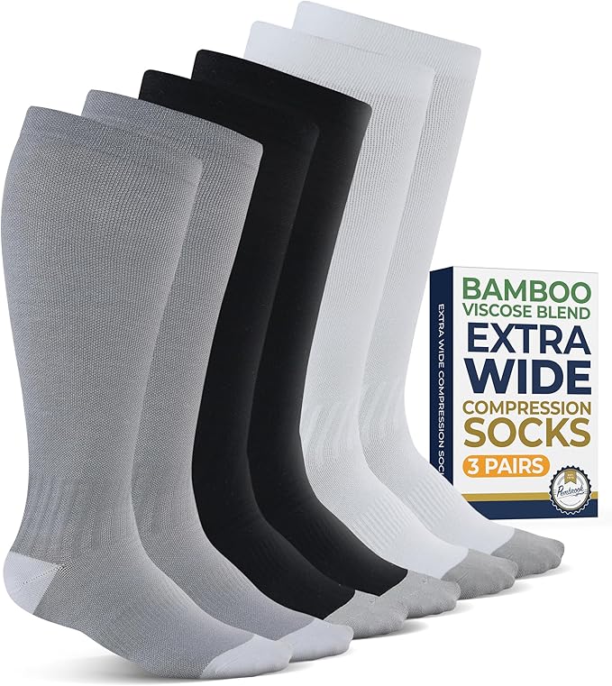 Pembrook 3 Pairs Plus Size Compression Socks Wide Calf - Bamboo Viscose Compression Socks for Women Wide Calf by Pembrook