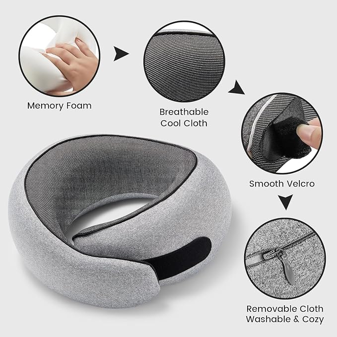SZXYX Travel Pillows - 100% Pure Memory Foam Neck Pillow for Airplanes, Comfortable Breathable Cover, 360° Support Stowable Pillows for Sleeping, Car, Airport Travel Essentials, Charcoal Grey - Image 6