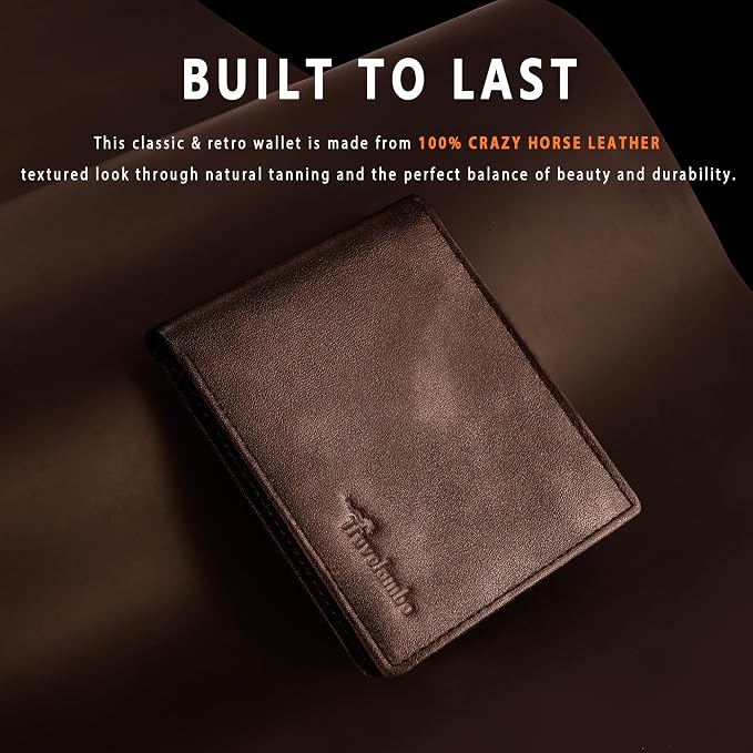 Travelambo Genuine Leather Wallet for Men with Gift Box - Handmade Bifold Stylish - Mens Wallets Rfid Blocking with 2 ID Windows - Image 2