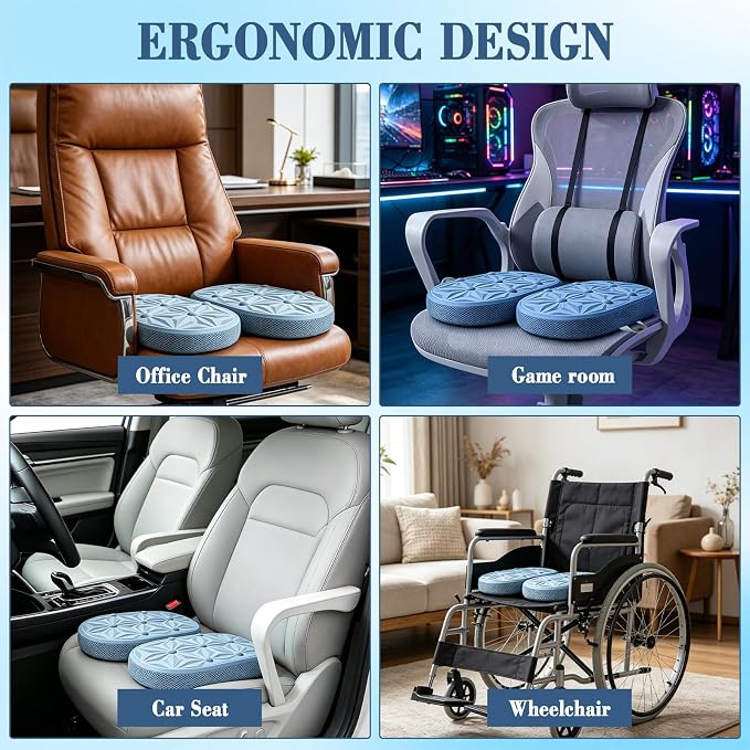 Cooling Gel Enhanced Memory Foam Seat Cushion, Desk Chair Seat Cushion, Office Chair Cushions, Foldable Portable, Back Sciatica Coccyx Tailbone Pain Relief, Driving Car Airplane Wheelchair Bleachers - Image 5