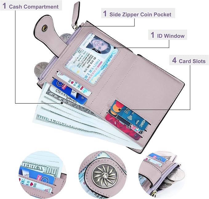 Tipmile Small Wallet for Women Bifold RFID Blocking Card Holder Leather Wallets with Zipper Coin Pocket - Image 2