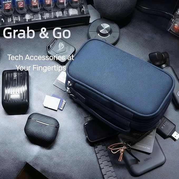 Portable Waterproof Double Layers All-in-One Storage Bag, Travel Cord Organizer，Electronics Accessories Organizer Pouch Bag for Accessories,Charger, USB Cable, Gadget (navy blue) - Image 6