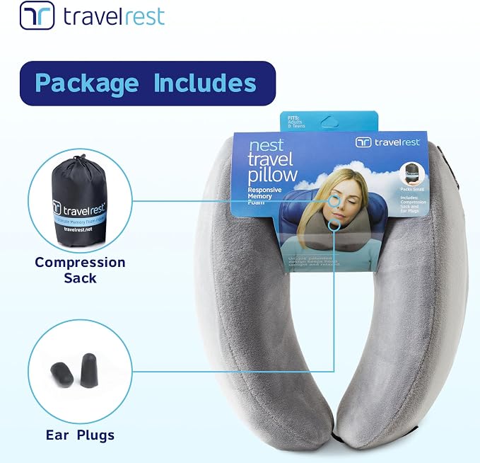 TRAVELREST Nest Neck Pillow Travel Essentials - Memory Foam Support - Grey | Breathable, Compact, Soft and Comfortable Design, Head & Shoulder Support For Long Flight Travel, Lightweight Washable Cover - Image 6