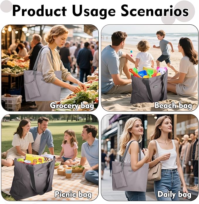 AOTIAN Reusable Grocery Bag, Foldable Shopping Tote Bag with Zipper Closure | Holds up to 50 lbs, Doubles as a phone pouch, Durable & tear-resistant. For travel, gym, beach & daily use, Machine washable - Image 6
