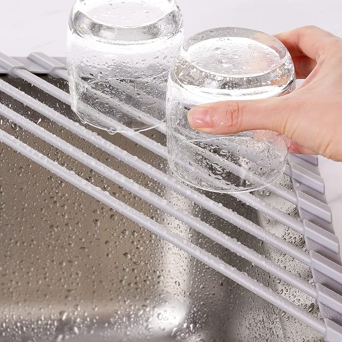 Tomorotec Triangle Roll Up Dish Drying Rack with Silicone Coating, Gray | 304 Stainless Steel with BPA-Free Silicone, Triangle Design Maximizes Sink Corner Space, Fits Compact Kitchens And RVs - Image 8