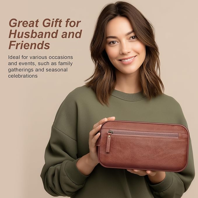 Travel Toiletry Bag for Men and Women, Travel Shaving Dopp Kit Water-resistant Bathroom Toiletries Organizer PU Leather Cosmetic Bags (Brown) - Image 8
