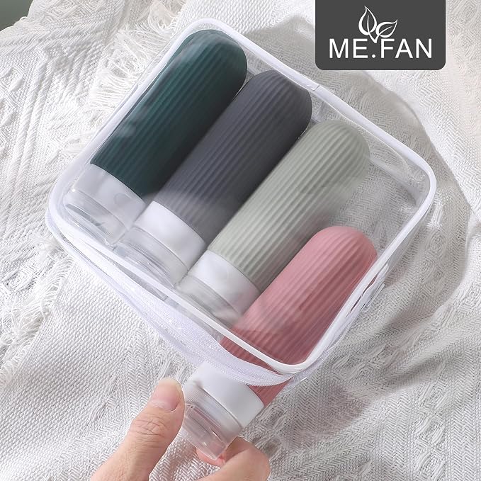 ME.FAN Travel Bottles for Toiletries, TSA Approved 3oz Silicone Journey Size Containers, Portable Split Bottle for Conditioner, Shampoo, Lotion- 4 Pack Morandi - Image 2