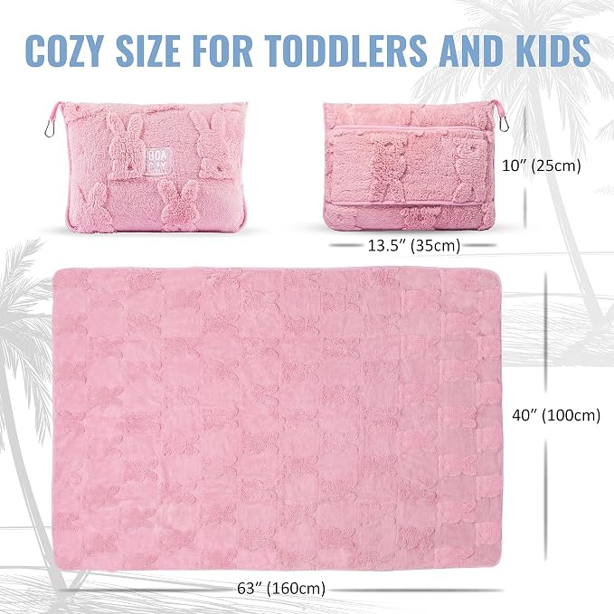 Travel Toddler Blanket for Airplane, Car - Soft Kids Throw Blanket for Daycare - Pillow for Girls, Boys with Backpack Clip, Luggage Sleeve - Image 6