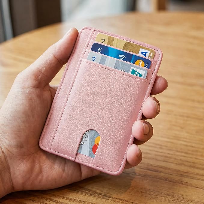 Slim Minimalist Front Pocket RFID Blocking Leather Credit Card Holder, Small Compact Wallet with ID Window for Men and Women (Pink) - Image 2