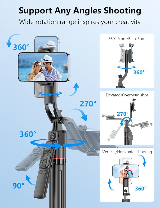 69'' Auto Face Tracking Selfie Stick Tripod Stand, Automatic Phone Tripod, Auto-Open Travel Tripods for iPhone/Cell Phone with Remote, Gesture Control, No App, Built-in AI Camera for Vlog Recording TK - Image 7