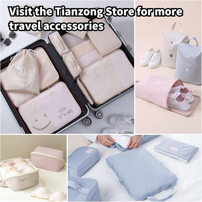 tianzong Travel Shoe Bag with Handle Holds 2 Pairs of Shoes, Shoe Packing Cubes for Travel (Beige, 2 Pack) - Image 7