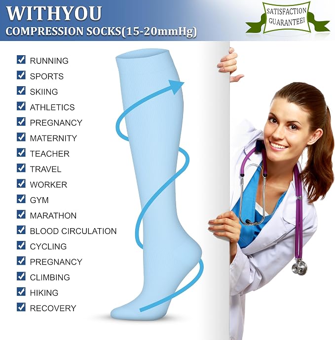 WITHYOU Compression Socks 15-20 mmHg is Best Athletic for Men & Women Running Flight Travel Nurses Pregnant - Image 4