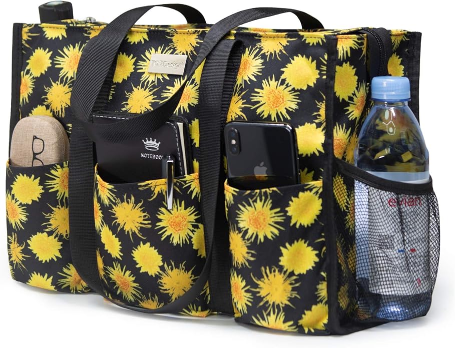 TOPDesign Utility Water Resistant Tote Bag with 13 Pockets, Top Zipper Closure & Thick Bottom Support, for Working Women by TOPDesign