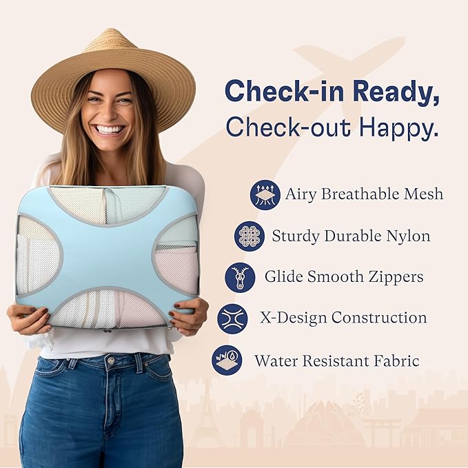 Shacke 5 Set Packing Cubes for Travel with Laundry Bag (Sky Blue) | Suitcase Organizer Bags Set: 4 Water-Resistant Luggage Cubes, XL to Small, + Laundry Bag for Carry-On or Checked - Image 5