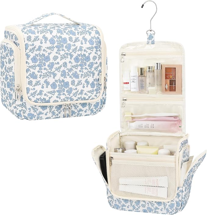 Relavel Hanging Toiletry Bag for Women, Travel Makeup Organizer Bag, Floral | Large Traveling Toiletries Bag Cosmetic Storage for Travel Size Essentials Kit Shower Caddy Bag for Bathroom Plane Beach Gym by Relavel