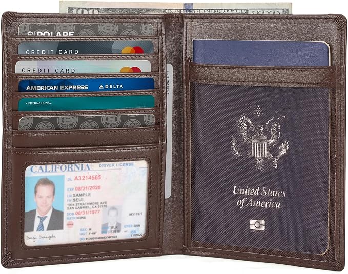 Polare Luxury RFID Blocking Leather Passport Holder Travel Wallet For Men and Women (Coffee) - Image 8