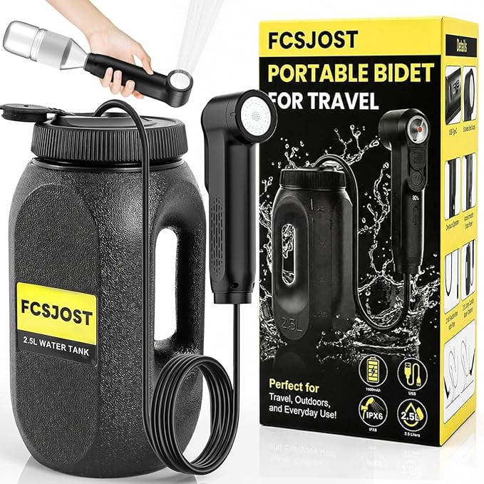 Portable Bidet for Travel, High Pressure Electric Bidet for Women & Men, 1600mAh Battery, Dual Adjustable Spray Modes, LED Display, 2.5L Tank, IPX6 Waterproof Handheld Bidet for Camping & Home by FCSJOST