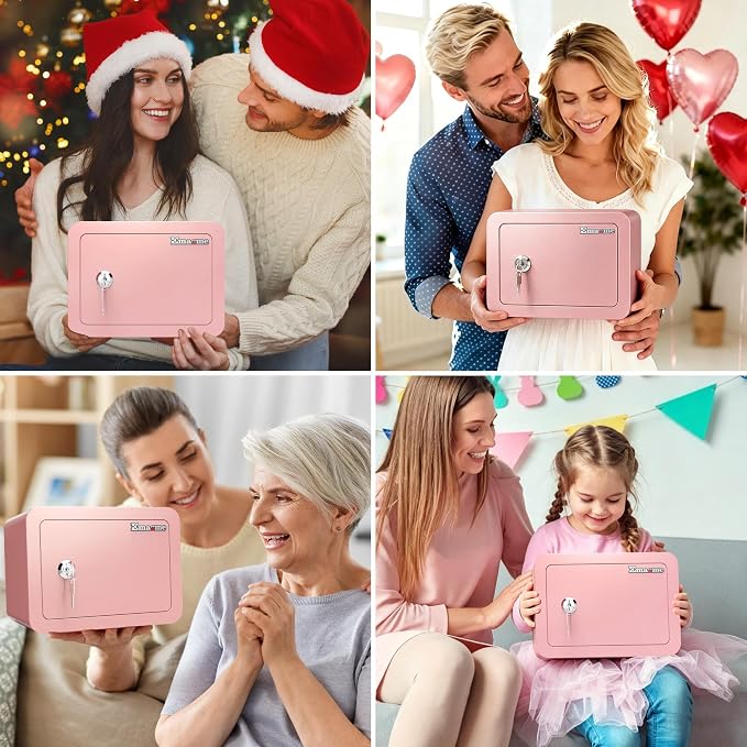 Pink Safe Kids Safe Mini Safes for Kids Small Safes for Home Dorm Safety Box for Money Cash Documents Mini Lock Box with Key Pink Portable (0.23 cubic feet) - Image 3