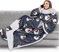 PAVILIA Sherpa Blanket with Sleeves, Foot Pocket for Women Men Adults, Thick Wearable Blanket Throw Wrap, Fleece Warm Snuggle Blanket Robe, Cozy Gift Ideas Wife Mom, Snowman Gray by PAVILIA
